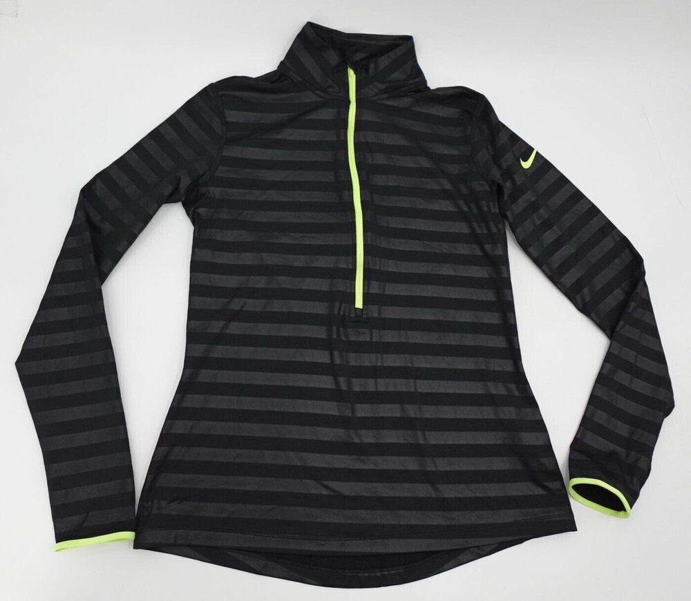 Nike Dri-Fit Long Sleeve Shirt Womens Large Black Striped 1/2 Zip Athletic